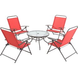 Juego de 4 sillas plegables y mesa con vidrio (rojo)