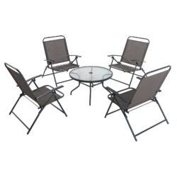 Juego de 4 sillas plegables y mesa con vidrio (gris)